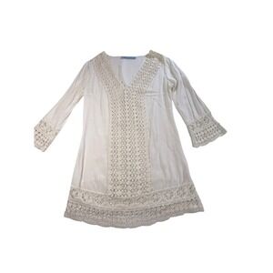 Solitaire Swim Womens Cover Up Tunic Long Sleeve V Neck Crochet Romantic Resort